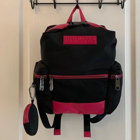 Steve Madden Pink and Black Backpack Steve Madden Faux Leather Backpack And Wallet Set Pink All  main image 4